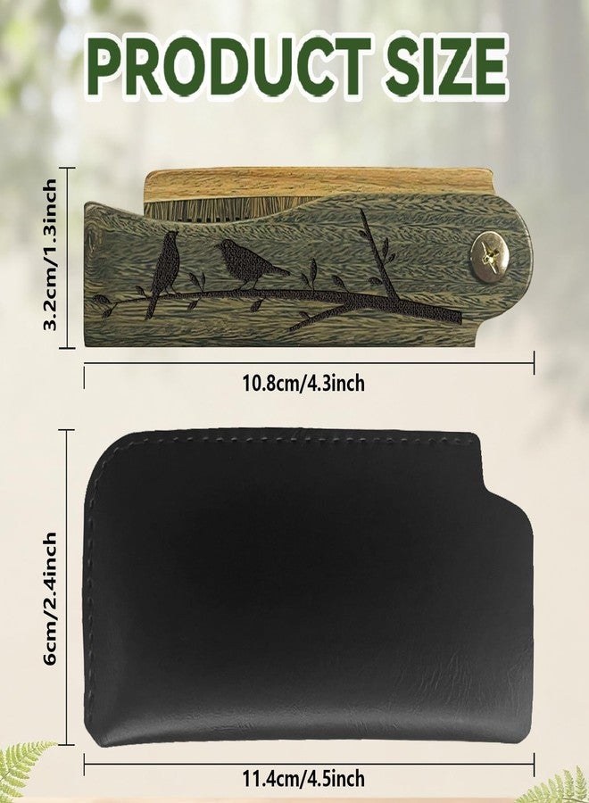 تشجكرافت مشط خشبي قابل للطي من CHGCRAFT بتصميم طائر وفروع زهور، مشط لحية خشبي منحوت، مشط شعر مع غطاء واقٍ من الجلد الصناعي، مناسب للرجال للعناية بالشارب والشعر، هدية مثالية للزوج - Image 2